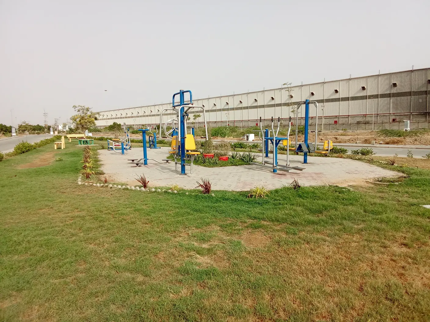 Outdoor fitness park with exercise equipment in NHS Mauripur